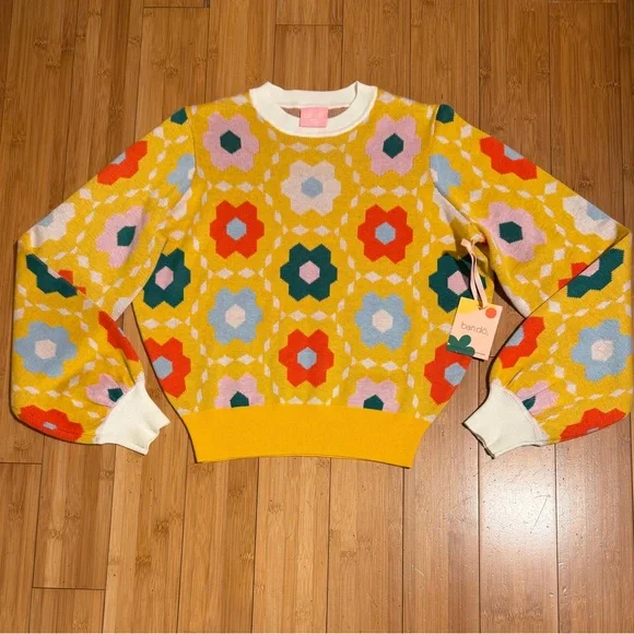 NWT Ban.do Floral Quilted Balloon Sleeve Sweater Size S - Picture 2 of 14